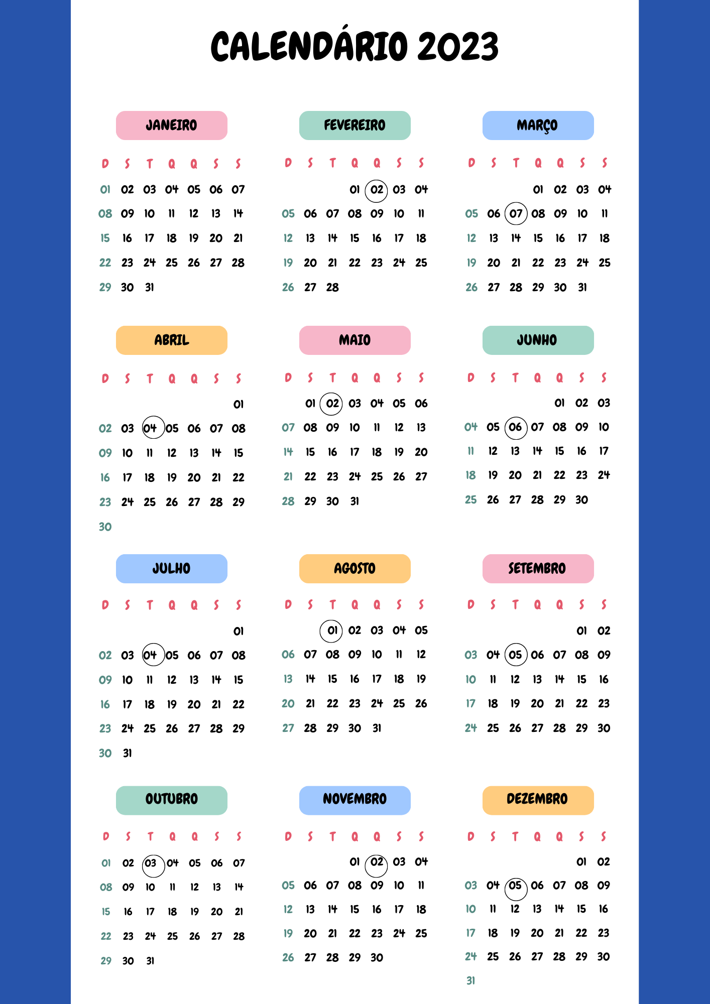Planejador de calendário 2023 Formas abstratas Colorido